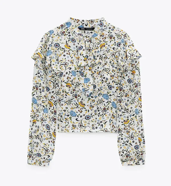 ZARA Printed Blouse with Bow - Image 4
