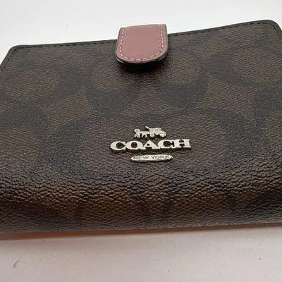 Coach Signature Coated Canvas Brown Small Snap Wallet - Image 2