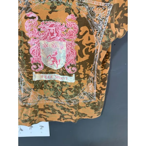 Faded Glory Vintage Orange Camo Graphic Tee Free Spirit‎ Crest Y2K Grunge M - Image 3