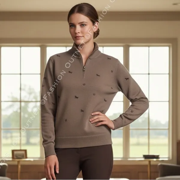 Belldini Equestrian Chic Quarter-Zip Pullover "Brown Sugar Horse" 2XL Western - Image 2