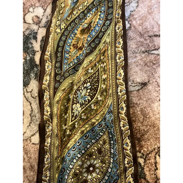Vintage Talbot's Silk Scarf - Fringed, Green Brown Paisley, 61 inches long - Image 2