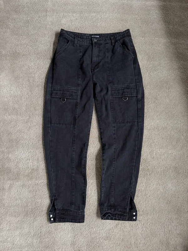 PrettyLittleThing Black Utility Cargo Jeans – Size 14 - Image 2