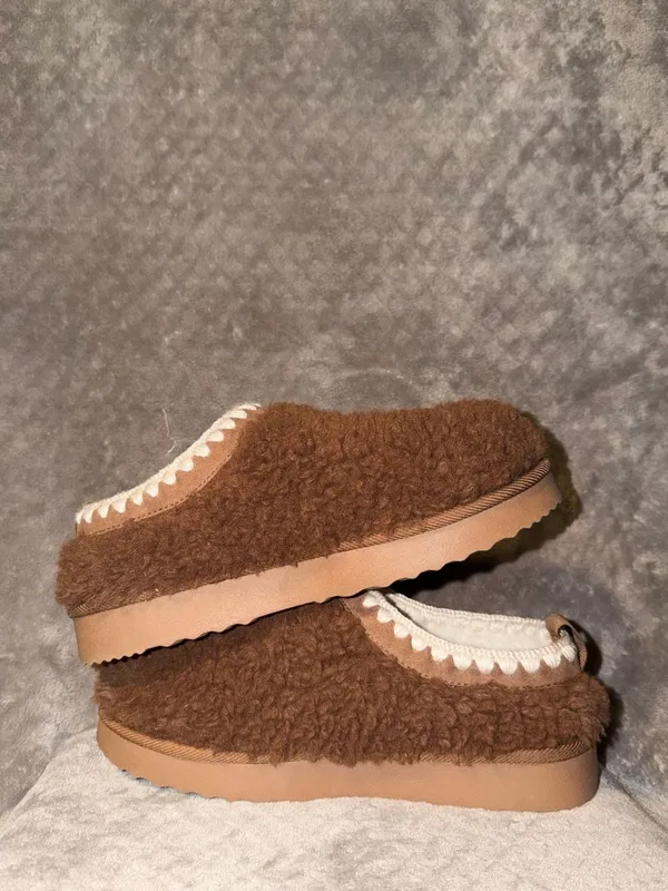 Auden Women's Kaya Genuine Suede Clog Slippers Brown Fuzzy Shearling - Image 6