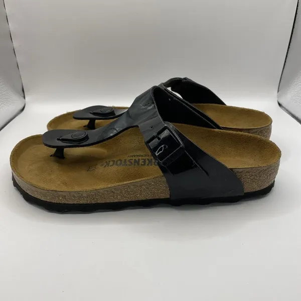 Birkenstock Black Faux Patent Leather Gizeh Sandals Made in Germany Sz EU 37 W6‎ - Image 7