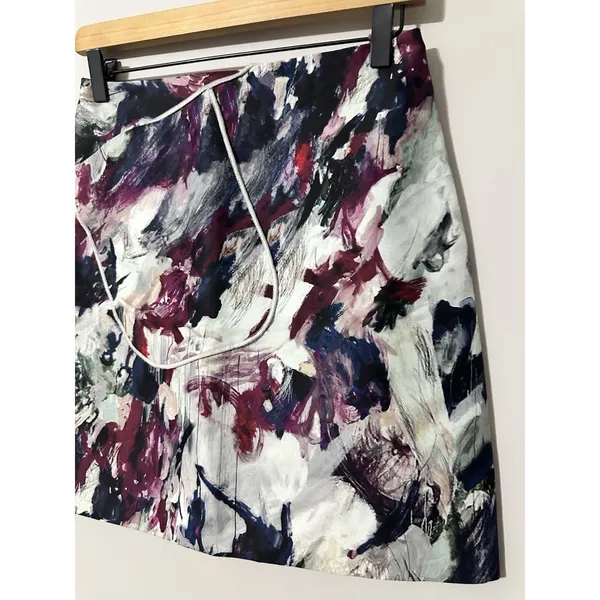 CARVEN Skirt 36 US 4 Abstract Brushstroke Art Print Mini Silk Blend Pocket‎ Wrap - Image 5