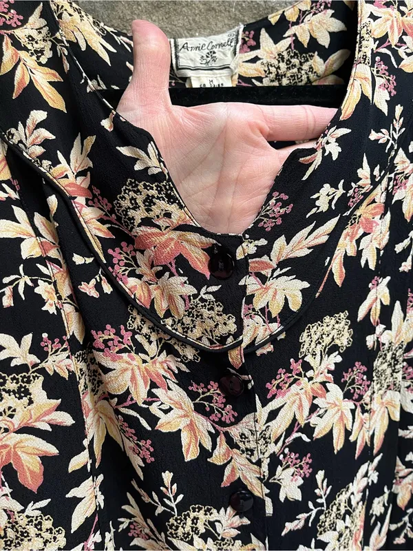 Vintage April Cornell Floral V-Neck Sleeveless Maxi Dress Black/Pink Medium - Image 7