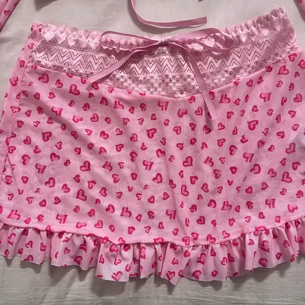 Pink Coquette Heart-Print Two-Piece Bell Sleeve Set - Image 4