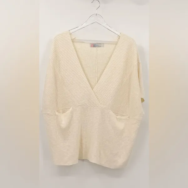 Free People Beach Jaclyn Sweater Top Oversized Casual Deep Neckline Cream Medium - Image 6