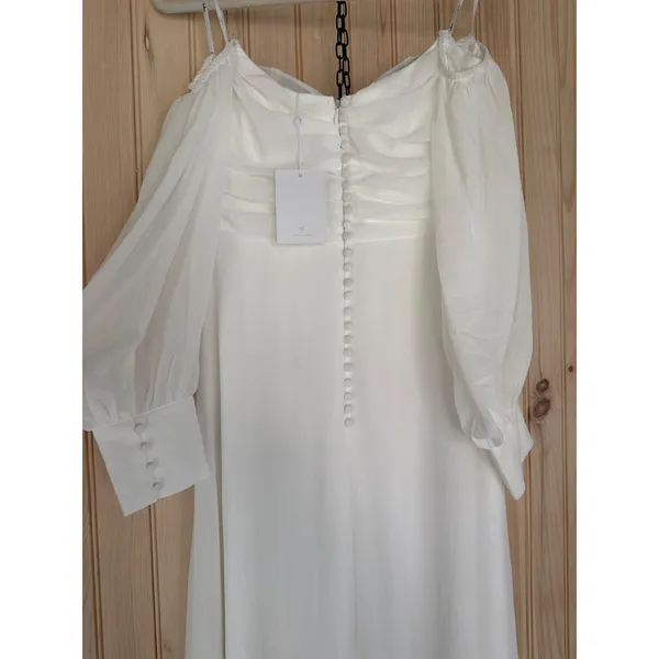 NWT Lulus Adorna White Off-the-Shoulder Maxi Dress Bridal Bride Wedding Size M - Image 7