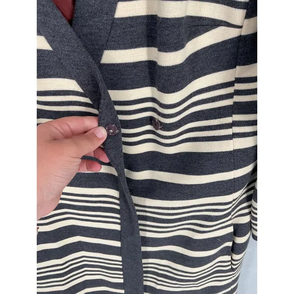 Domani Knits Womens Long Coat Striped Knit Button Front Gray Cream Large - Image 3
