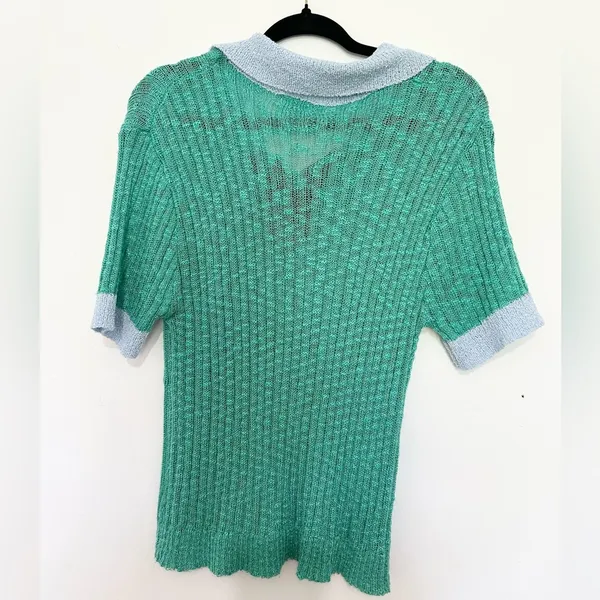 Pol Ribbed Knit Polo Shirt Button Collar Top Sabrina metallic knit top large - Image 3