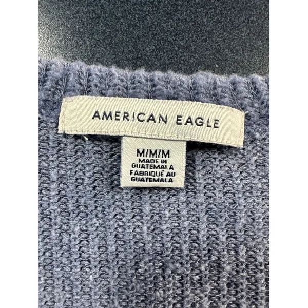 American Eagle Ribbed Knit Button Front Top Tie Front Twist Hem‎ Blue Medium - Image 5