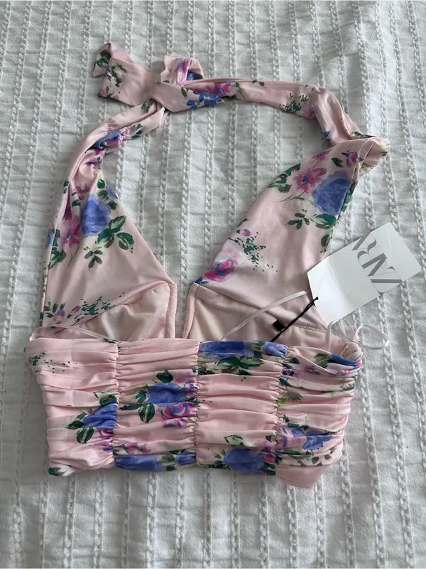 ZARA - Mini halter top with flowers NWT - Image 2