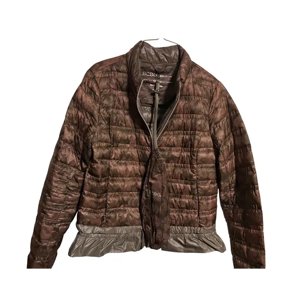BCBGeneration Womens Medium Brown‎ Puffer Jacket Lightweight Ruffle Bottom - Image 5