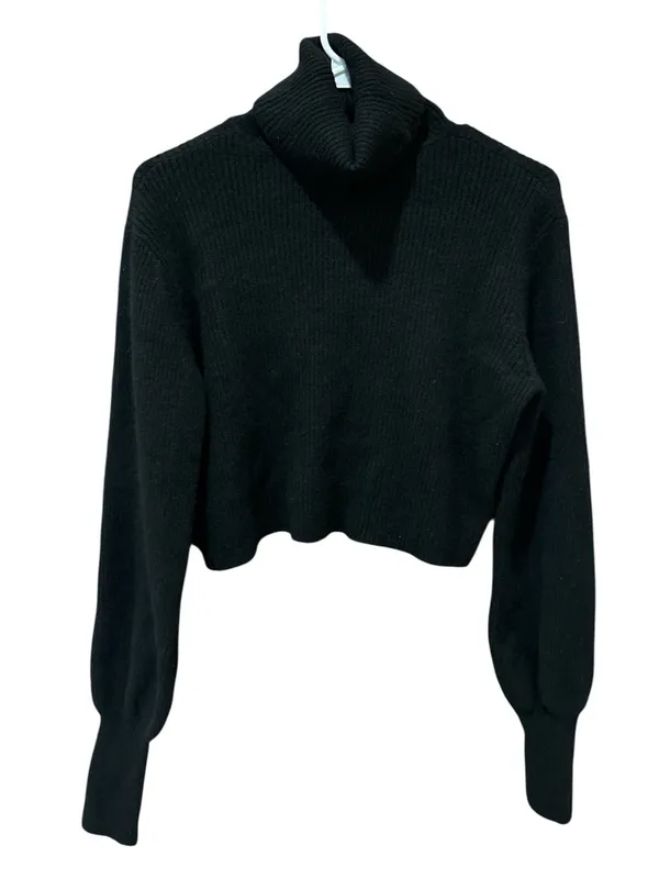 Reformation 100% Cashmere Black Ribbed Cropped Turtleneck Sweater Size: S - Image 2