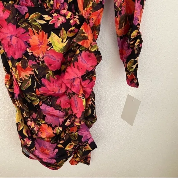 For Love & Lemons Dakota Long‎ Sleeve Ruched Floral Mini Dress Small NWT - Image 5