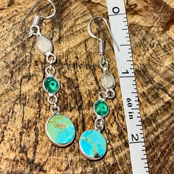 Stabilized Turquoise & Pearl Earrings 2 1/4” - Image 12