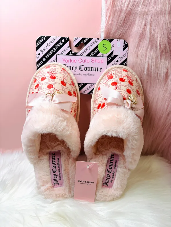 NWT Juicy Couture Coquette Cream/Pink Cherry Slippers - Image 3