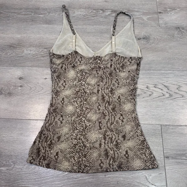 Express Vintage Y2K Brown Snakeskin Mesh Ruched Camisole Top Womens Medium 2007‎ - Image 2