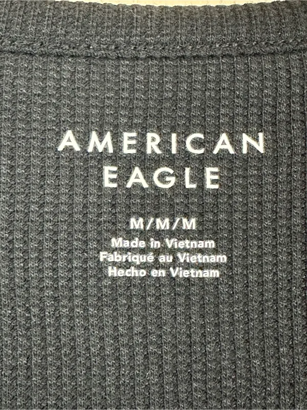 American Eagle Womens Black Ribbed Waffle Knit Long Sleeve Henley Top Medium - Image 3