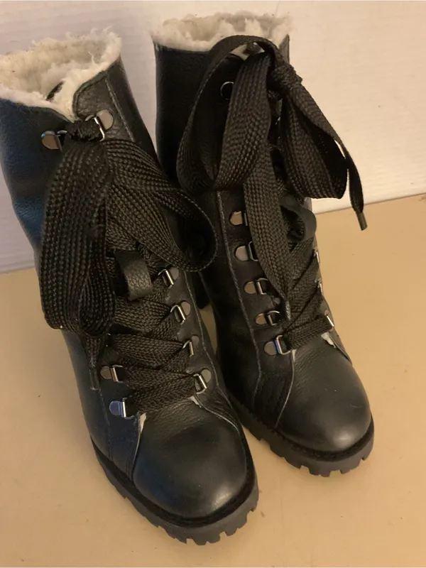 SCHUTZ women Black leather Platform combat Zhara heel boots US 7.5 Narrow - Image 7