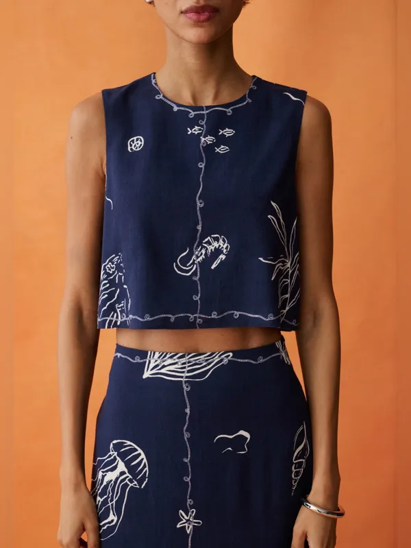NWT ANAYA Sari Set size 2 blue navy linen skirt Few Moda - Image 3