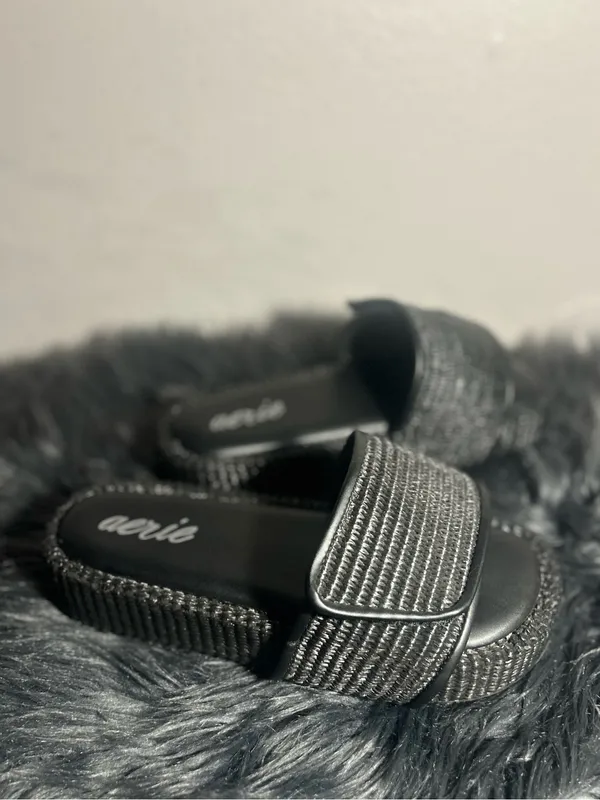 Aerie Straw Sandal Black Braided Strap Slide Sandals Size 7 - Image 8