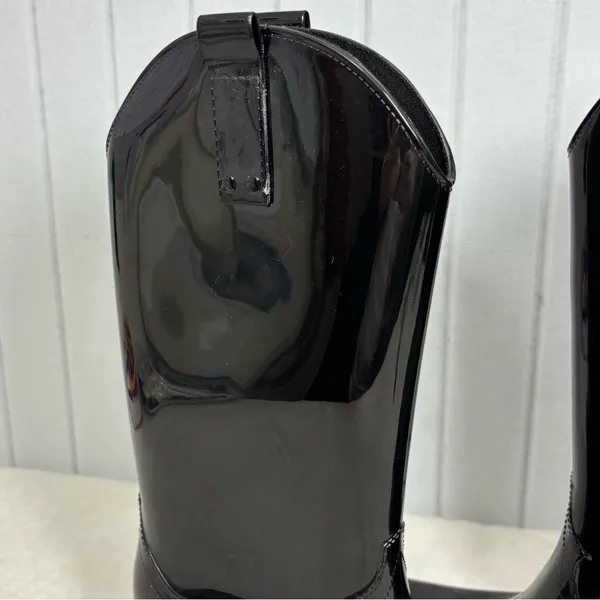 Steve Madden Glossy Tall Black‎ Heeled Rubber Boots Size 7 - Image 2