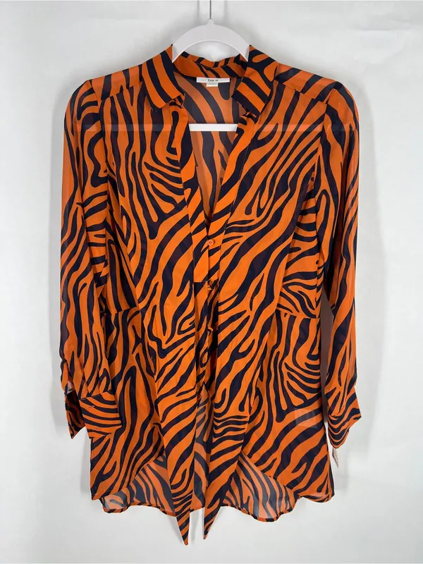 Bar‎ III Zola Zebra Tie Front High Low Blouse XS NWT Desert Mood - Image 2