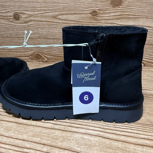 Black Ankle Boots Women Sz 6 Faux Suede Memory Foam Lined Winter Snow Warm‎ Zip - Image 8