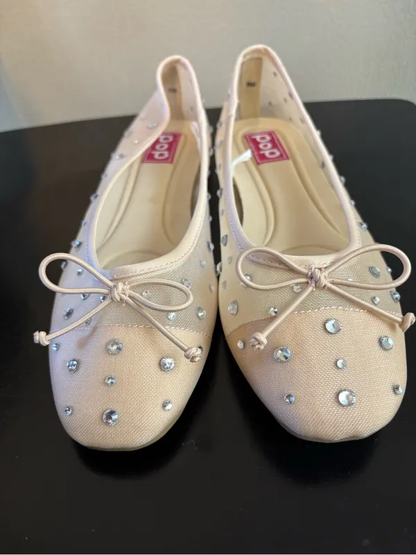 POPFLEX Blush Pink Studded Ballet Flats White Size 8 - Image 3