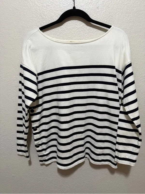 Sézane Noan Marinière Breton Striped Top Medium Cream Navy - Image 3