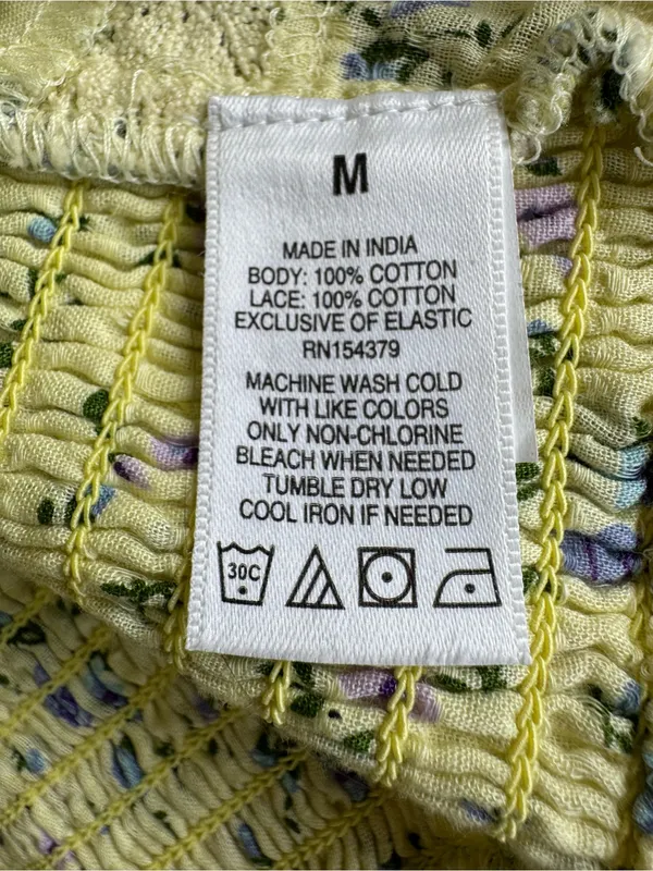 Aeropostale Yellow Blue Floral Smocked Cotton Cropped Cami Tank Top Sz Medium - Image 5