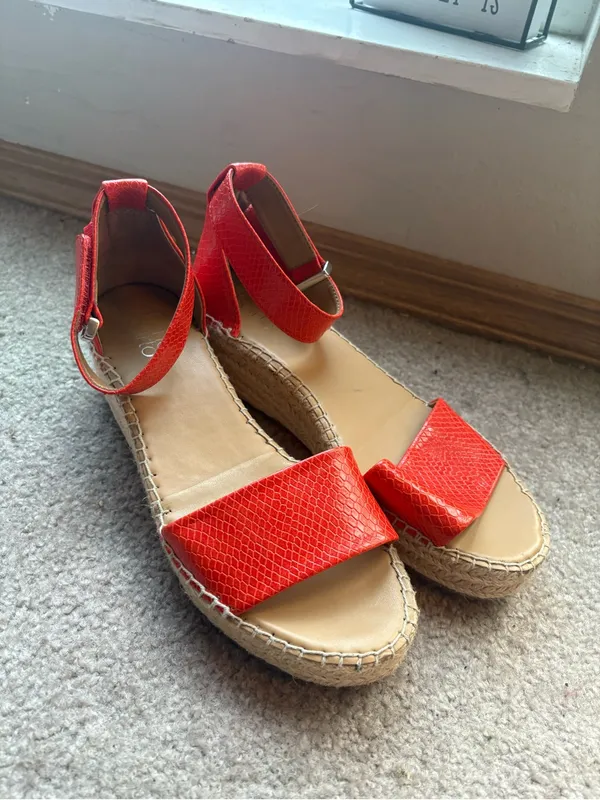 Franco Sarto Red Snake Embossed Espadrille Platform Sandals 8.5 - Image 5