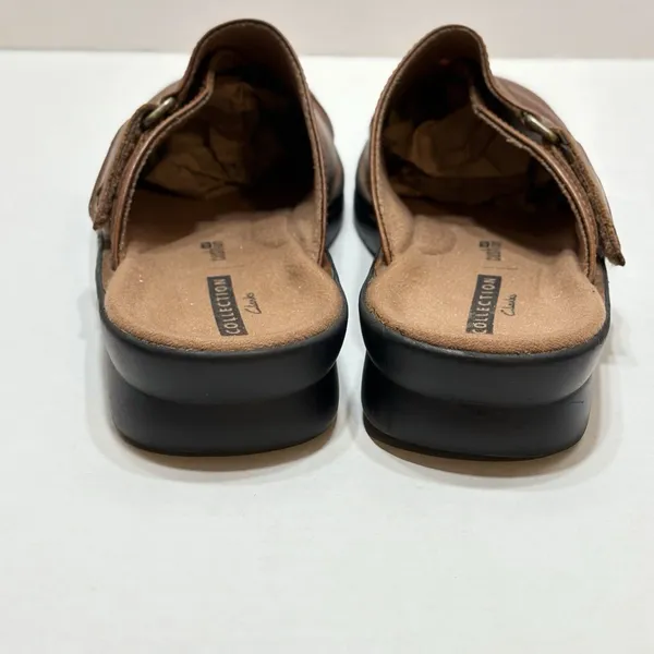 Clarks Women's Brown Leather Soft Cushion Clog Mule Size 7.5 Slip On - Image 3