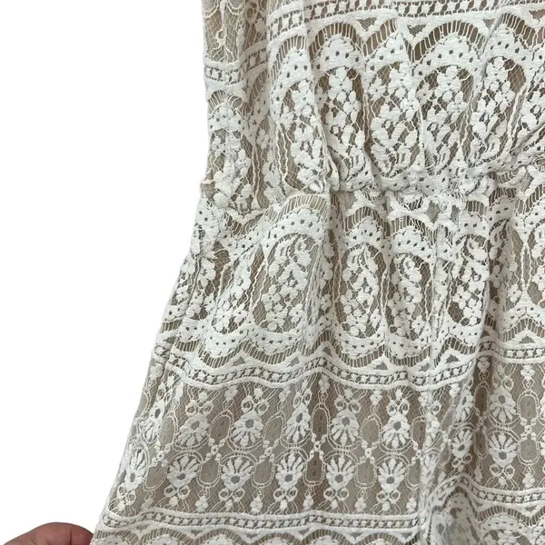 Alice + Olivia Cassia Romper Sleeveless Lace Crochet‎ Zipper White Beige Size 8 - Image 7