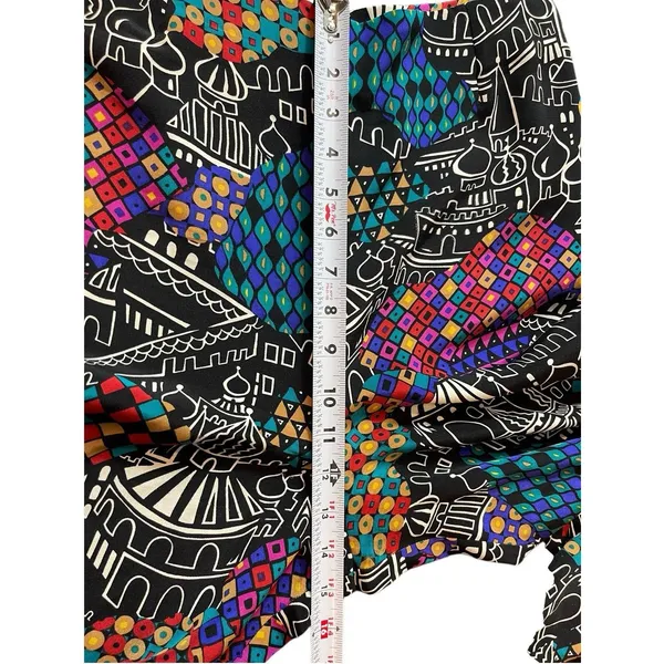 Laura Tanzer 100% Silk Bold Abstract European Cityscape Wide Leg Palazzo Pants L - Image 11