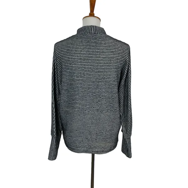 Out From Under Striped Mock Neck‎ Long Sleeve Pullover Top Gray White Small - Image 3