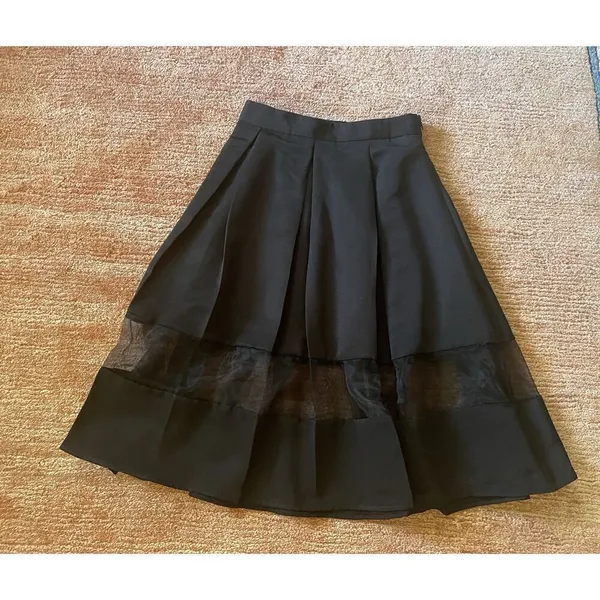EXPRESS Black A-Line Midi SKIRT with Sheer Panel Details Size XS NWOT - Image 2