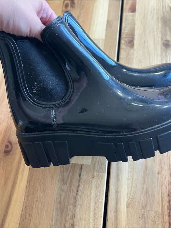 SANMM Black Glossy Chelsea Rain Boots Chunky Lug Sole EU 36 - Image 8