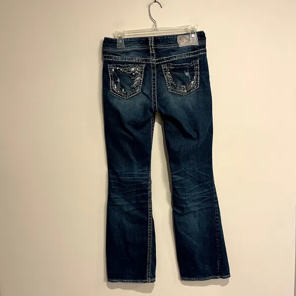 Silver Jeans Y2K Suki Low Rise Bootcut Dark Wash Embellished Size 26 - Image 7