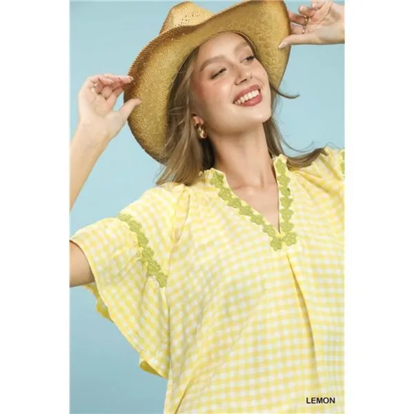 Umgee‎ Gingham Lace Trim Top - Image 5