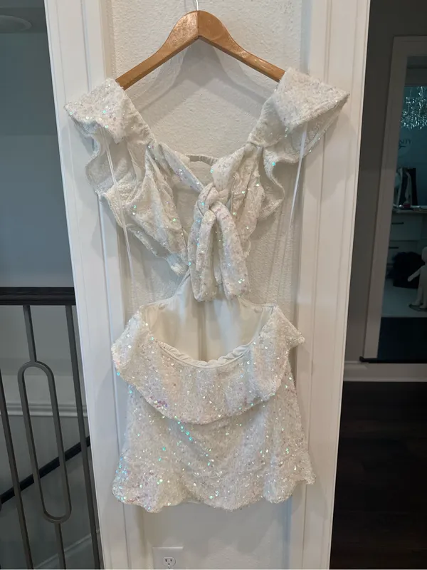 Show Me Your Mumu White Sequin Tie Front Cutout Mini Dress Size S - Image 4