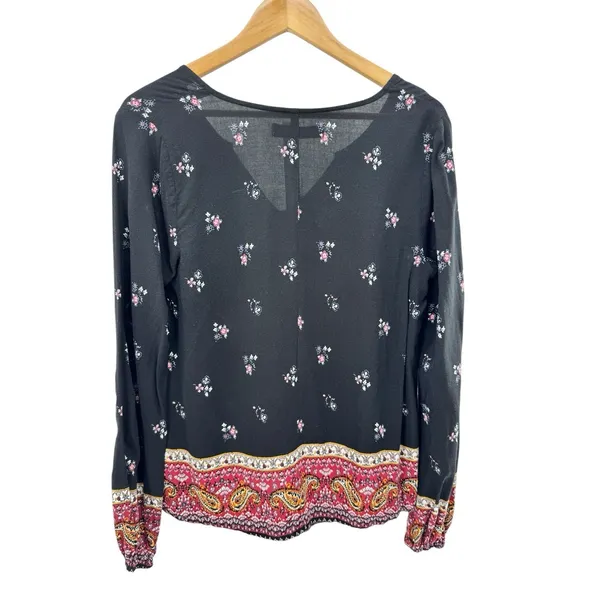 Abercrombie & Fitch Floral Boho Peasant‎ Top Black Paisley Hem Blouse Medium - Image 5