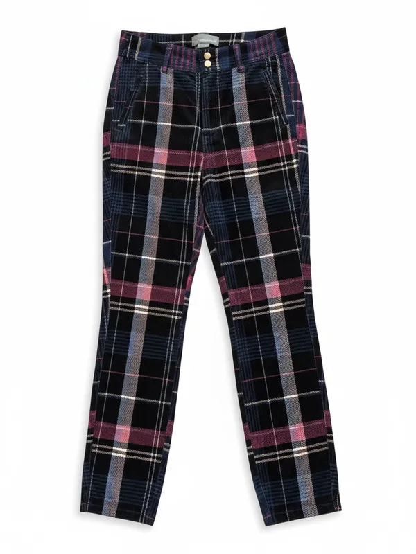 Anthropologie Alicia Moto Corduroy Pants Womens 29 Navy Plaid Slim Fit - Image 2