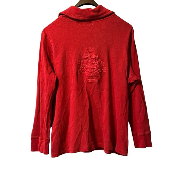 Lauren Ralph Lauren Active Sweater Women Size Measured Red Embroidred‎ 1/4 Zip - Image 2