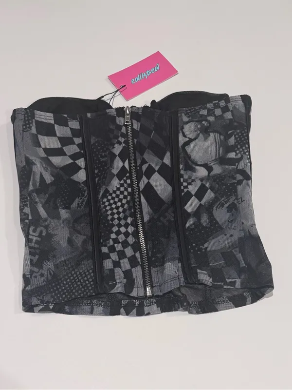 Y2K Mall Goth Checkerboard Mesh Corset Top Edikted NWT XS - Image 2