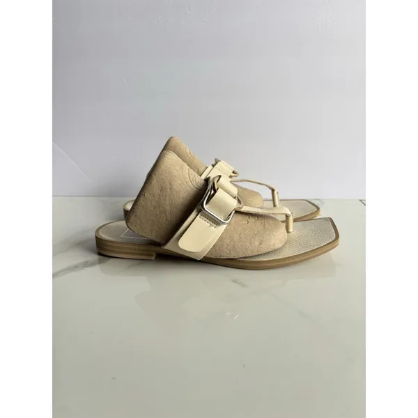 Dolce Vita Ilene Sandals Womens 8.5 Cream Off White Buckle Square Thong Slide - Image 3