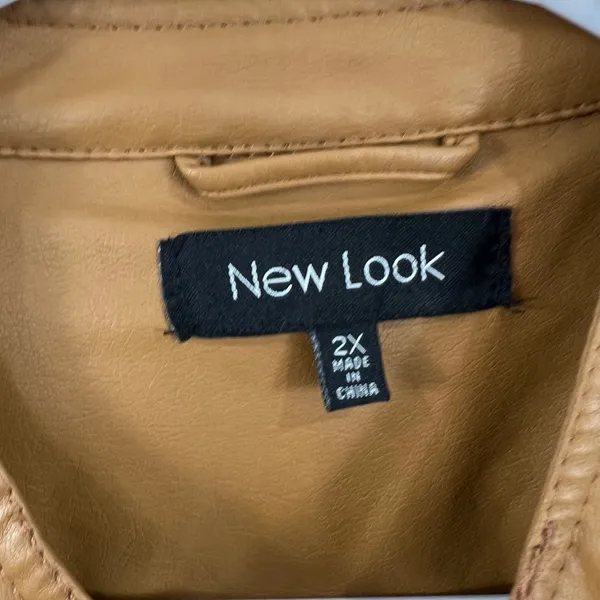 New Look Faux Leather Jacket Womens 2X Tan Great Quilted Biker Moto Peplum - Image 4