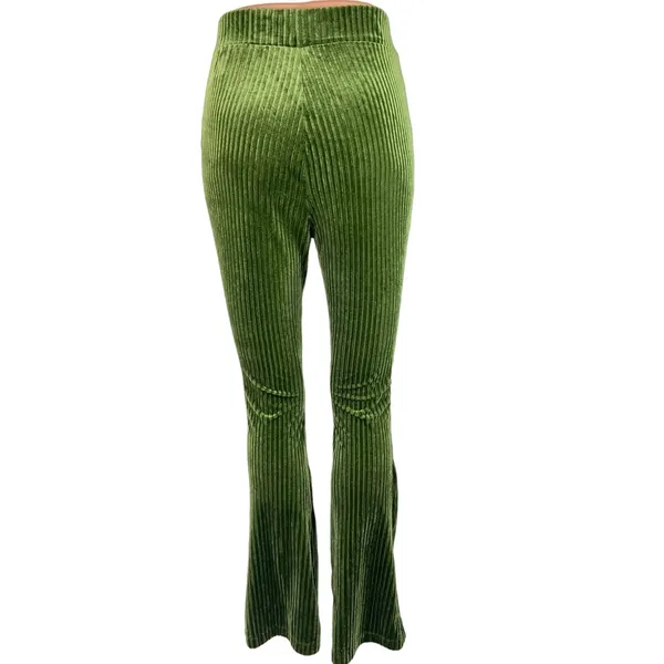Shein Green Solid Velvet Velour Rib Flare Leggings Bell Bottom Yoga Pants Size 4 - Image 3